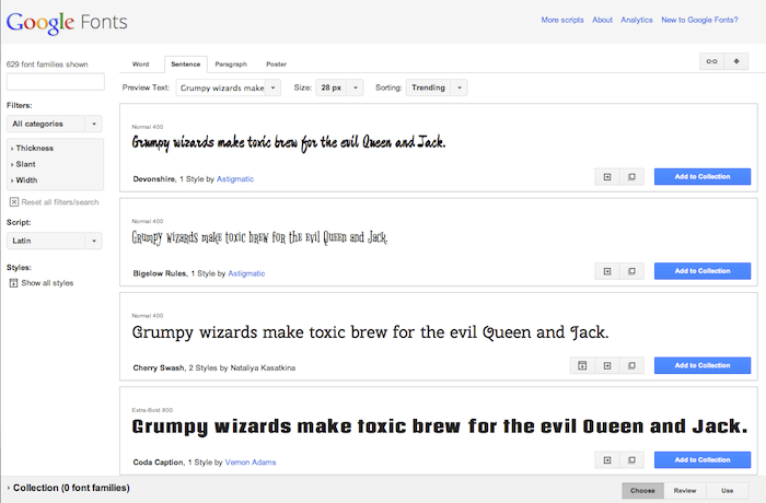 Google Fonts Screenshot